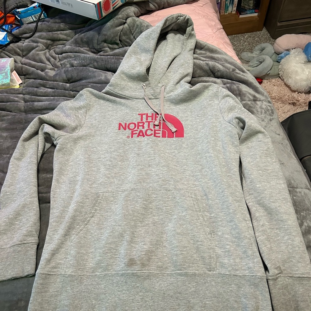 The North Face Gray Hoodie with Pink Accents